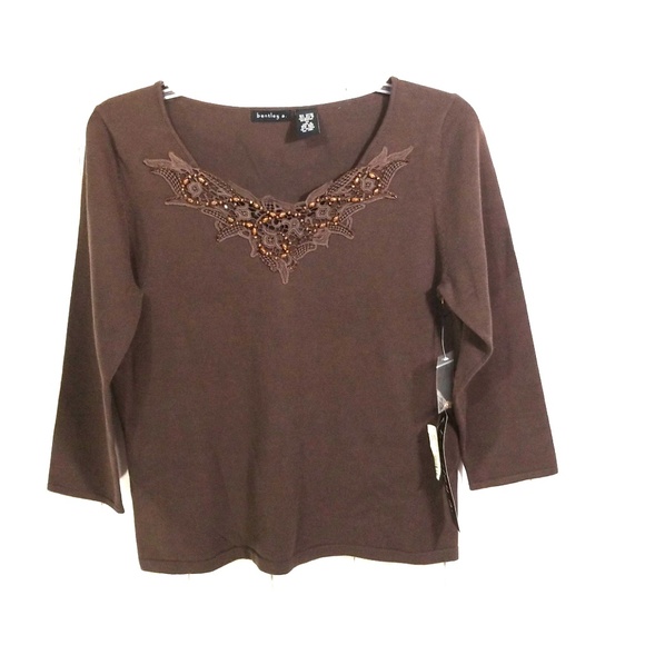 Bentley A ribbed brown blouse size M - Picture 1 of 6